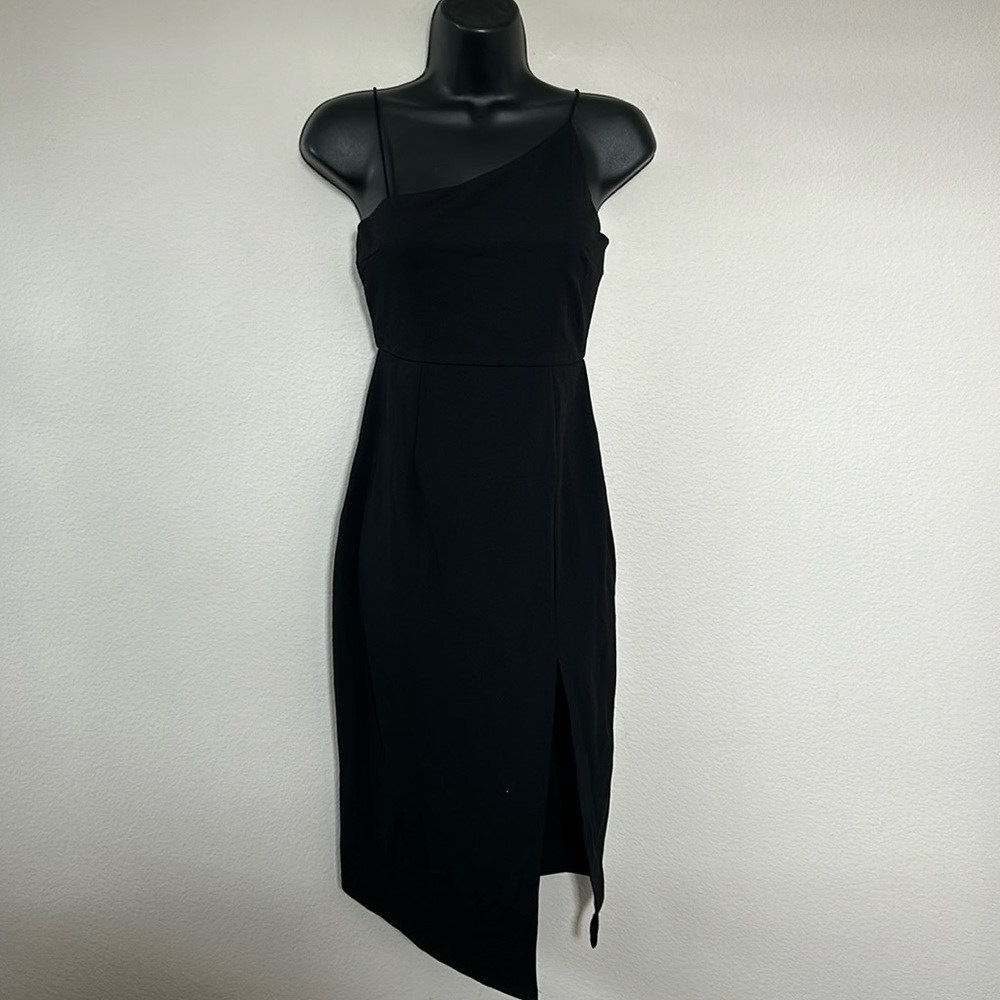 Princess Polly Black Aero Asymmetric Side Slit Midi Dress - Picture 4 of 11